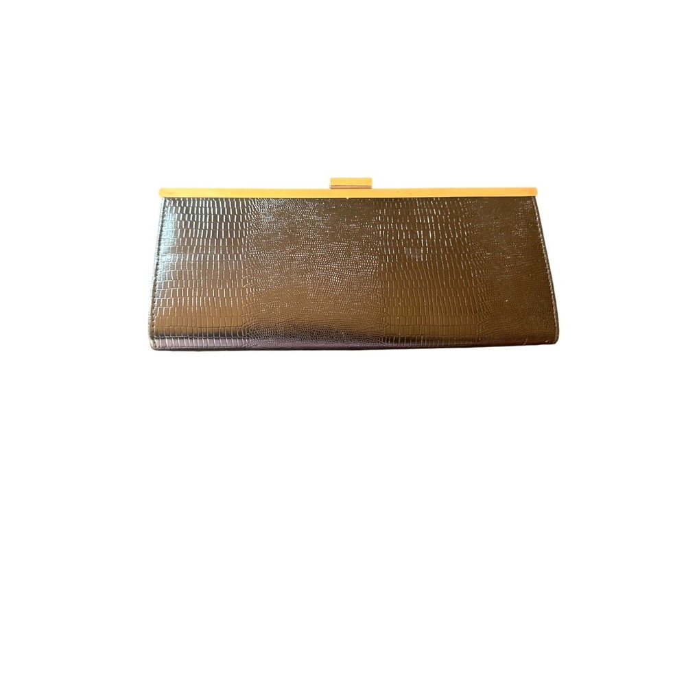 Style & Co. Faux Crocodile Black Clutch Wallet With Gold Trim Prom Formal Dance